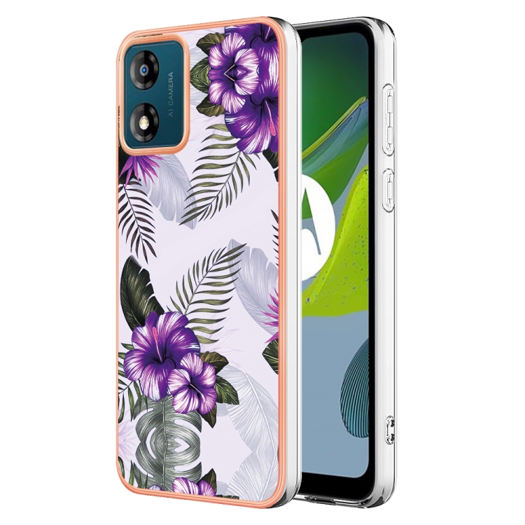 IMD MARBLE Zaščitni Pokrov Za Motorola Moto E13 PURPLE FLOWER