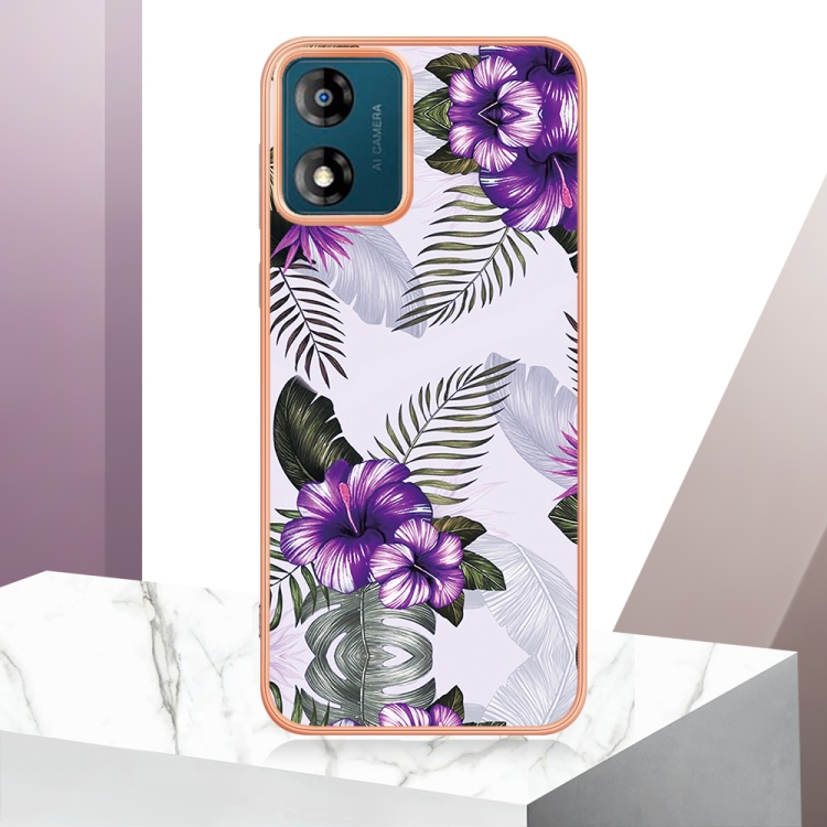 IMD MARBLE Zaščitni Pokrov Za Motorola Moto E13 PURPLE FLOWER