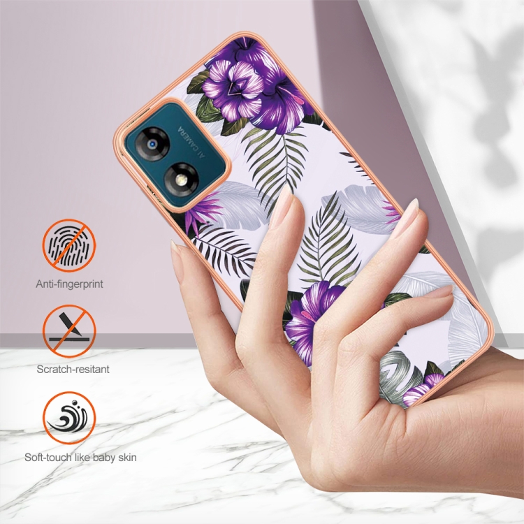 IMD MARBLE Zaščitni Pokrov Za Motorola Moto E13 PURPLE FLOWER