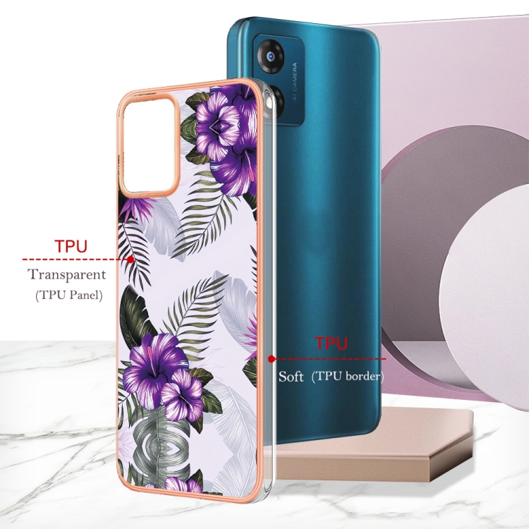 IMD MARBLE Zaščitni Pokrov Za Motorola Moto E13 PURPLE FLOWER