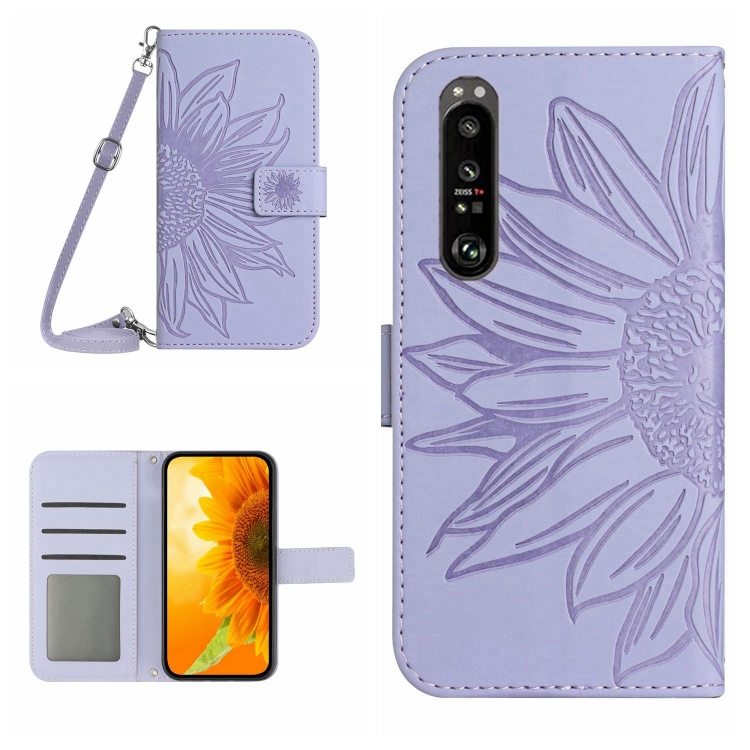 ART SUNFLOWER Ovitek Za Denarnico Z Vrvico Za Sony Xperia 1 VI Vijoličen