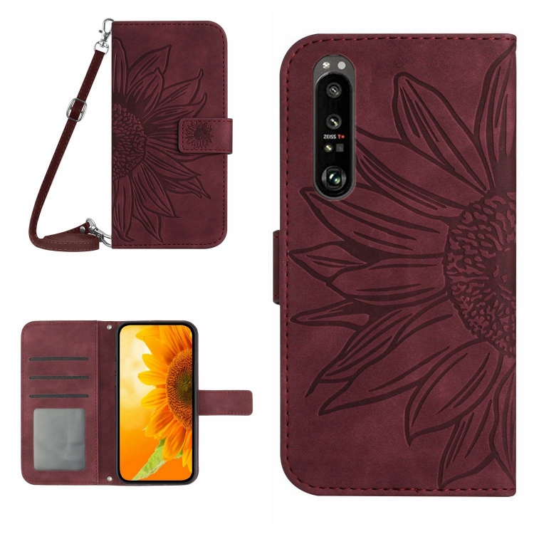 ART SUNFLOWER Ovitek Za Denarnico Z Vrvico Za Sony Xperia 1 VI Bordo